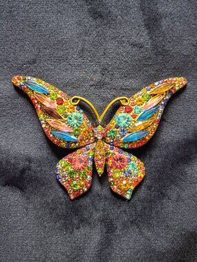 Elegant Crystal Rhinestone Butterfly Refrigerator Magnet Upcycled from Brooches